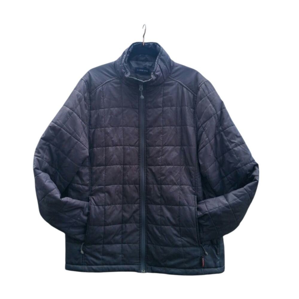 Lands End Mens size M/T 38-40 Black Quilted Gorpcore puffer Jacket Grungecore